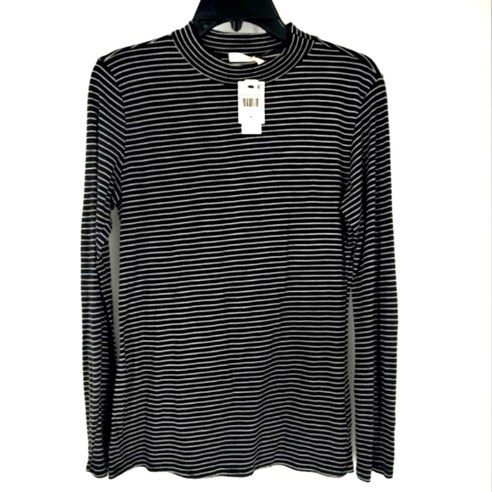 Michelle by Comune Long Sleeve Striped Black/White Top, Size M